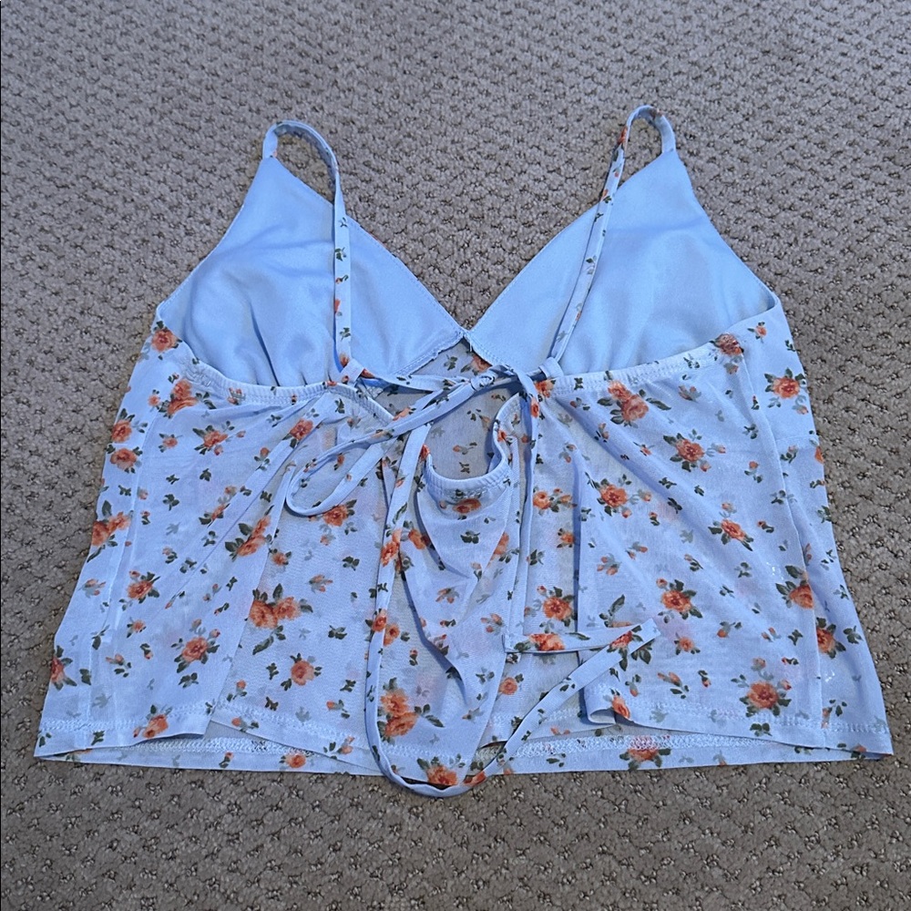 Wild Fable Light Blue Floral Crop Top - Picture 2 of 4